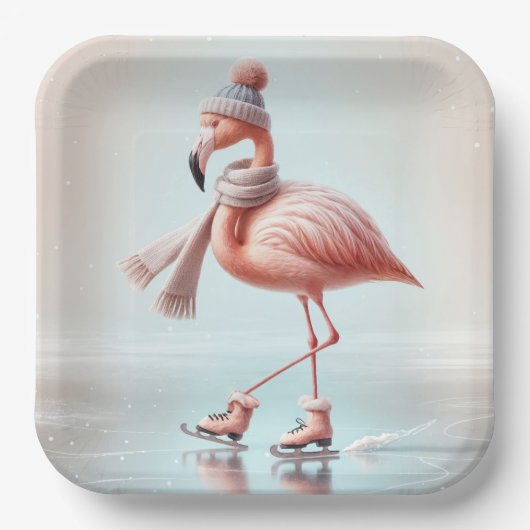 Schaatsen Roze Flamingo Papieren Bordje (Voorkant)