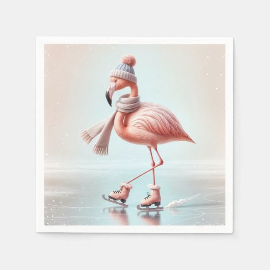 Schaatsen Roze Flamingo Servet (Voorkant)
