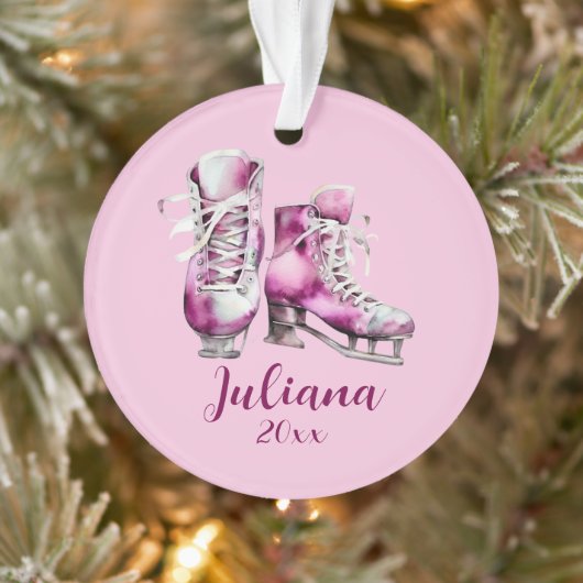 Schaatsen Roze Ornament, Meisjes Foto Kerstmis Ornament (Boom)