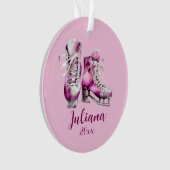 Schaatsen Roze Ornament, Meisjes Foto Kerstmis Ornament (voorkant)
