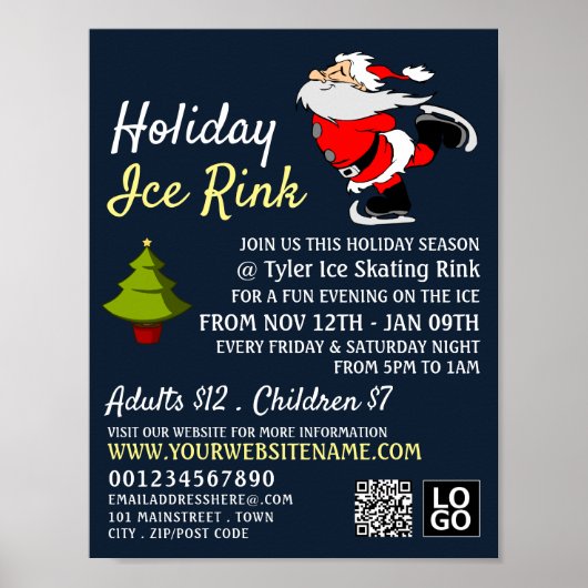 Schaatsen Santa, Vakantie ijsbaan, Feestelijk Even Poster (Voorkant)