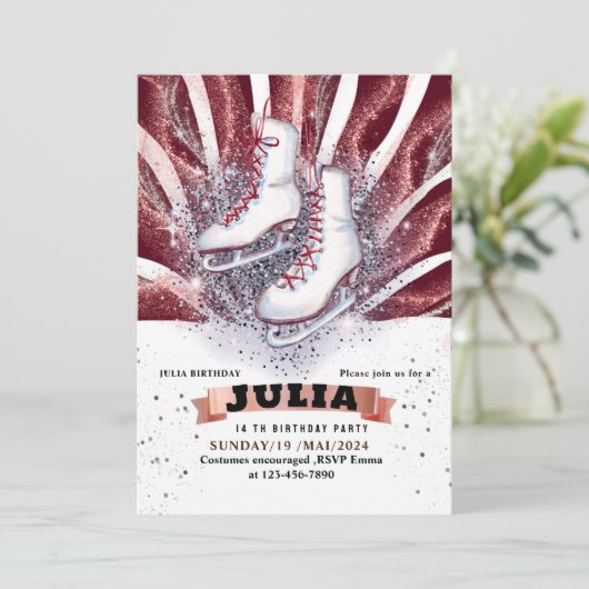 schaatsen schaatsen zilver glanzend bruin rood kaart (Staand voorkant)