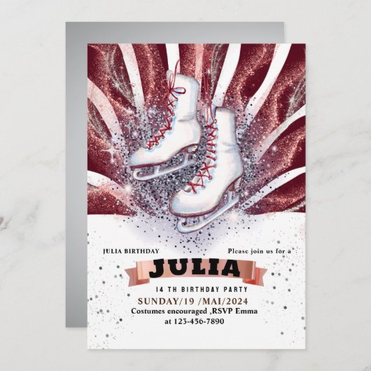 schaatsen schaatsen zilver glanzend bruin rood kaart (Voorkant / Achterkant)