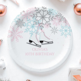 Schaatsen Sneeuwvlokken Roze blauw zilver glitters Papieren Bordje