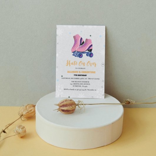 Schaatsen Twin Winter Verjaardag Schaats Over Over Aankondiging