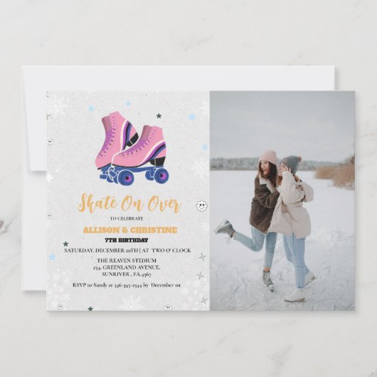 Schaatsen Twin Winter Verjaardag Schaats Over Over Aankondiging (Voorkant)