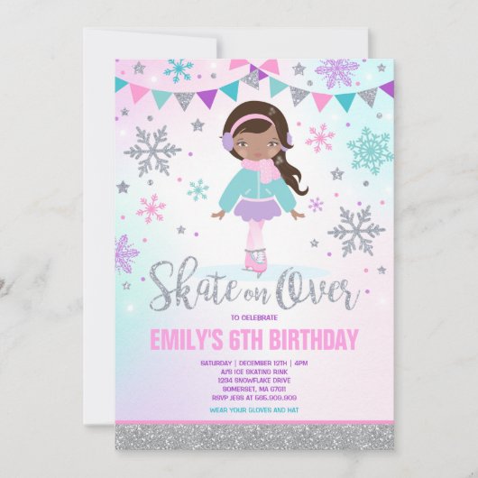 Schaatsen Uitnodiging Schaatsen Party Zilver (Voorkant)