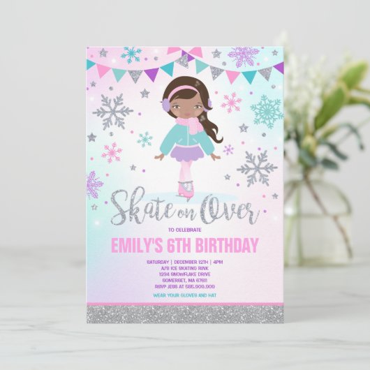 Schaatsen Uitnodiging Schaatsen Party Zilver (Staand voorkant)