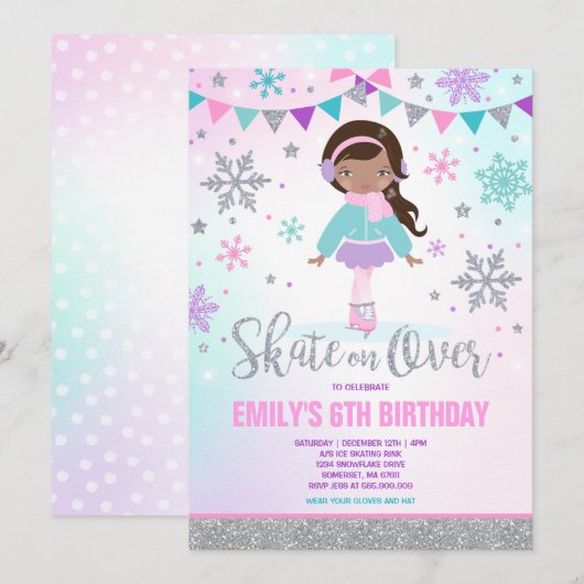 Schaatsen Uitnodiging Schaatsen Party Zilver (Voorkant / Achterkant)