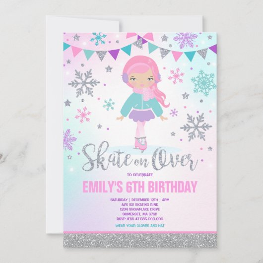 Schaatsen Uitnodiging Schaatsen Party Zilver (Voorkant)