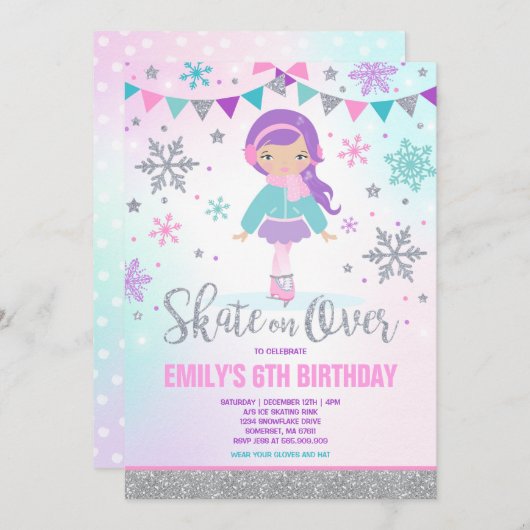 Schaatsen Uitnodiging Schaatsen Party Zilver (Voorkant / Achterkant)