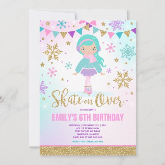 Schaatsen Uitnodiging Schaatsfeest Goud (Voorkant)