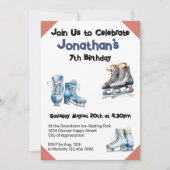 Schaatsen Uitnodiging Verjaardag - IJshockey Party (Voorkant)