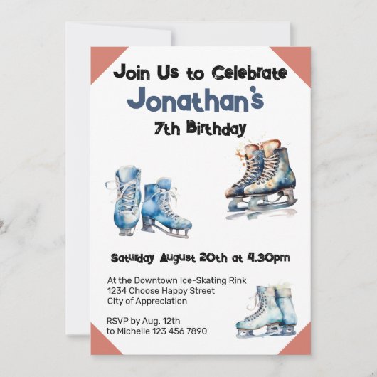 Schaatsen Uitnodiging Verjaardag - IJshockey Party (Voorkant)