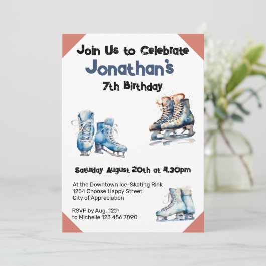 Schaatsen Uitnodiging Verjaardag - IJshockey Party (Staand voorkant)