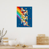 Schaatsen van de regenboogroller op blauw poster (Keuken)