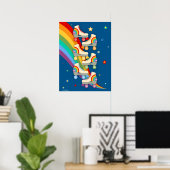 Schaatsen van de regenboogroller op blauw poster (Thuiskantoor)
