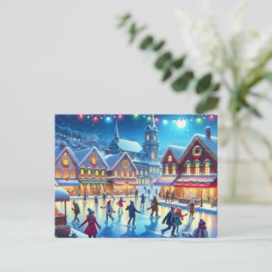 Schaatsen van het Kerstdorp Schaatsen Scène Schild Briefkaart (Staand voorkant)