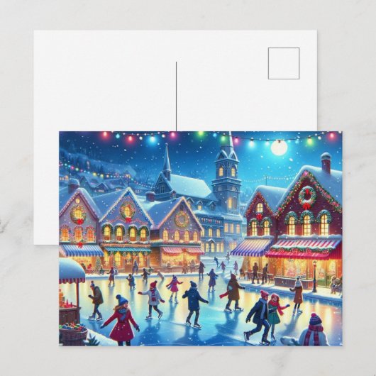 Schaatsen van het Kerstdorp Schaatsen Scène Schild Briefkaart (Voorkant / Achterkant)