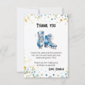 Schaatsen Verjaardag bedankje, blauw goud Bedankkaart (Voorkant)