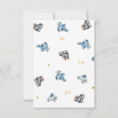 Schaatsen Verjaardag bedankje, blauw goud Bedankkaart (Achterkant)