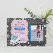 Schaatsen Verjaardag Blauw Foto Schaats Sneeuwvlok Kaart (Staand voorkant)