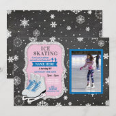 Schaatsen Verjaardag Blauw Foto Schaats Sneeuwvlok Kaart (Voorkant / Achterkant)