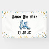 Schaatsen Verjaardag Blauw Goud Party Spandoek (Horizontaal)