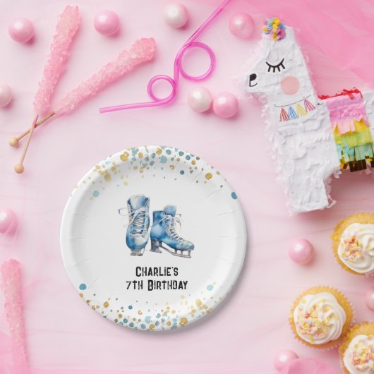 Schaatsen Verjaardag Bord, IJsschaatsen Feest Papieren Bordje (Feest)