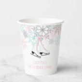 Schaatsen Verjaardag Sneeuwvlokken Roze Blauw Zilv Papieren Bekers (Voorkant)