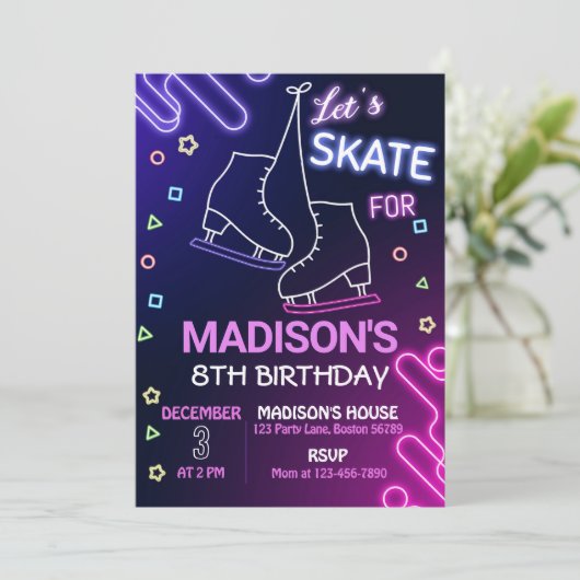 Schaatsen Verjaardag Uitnodiging Ijs Schaats Uitno (Staand voorkant)