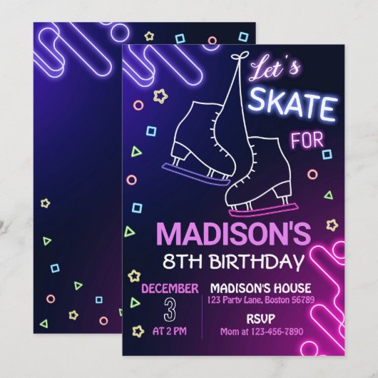 Schaatsen Verjaardag Uitnodiging Ijs Schaats Uitno (Voorkant / Achterkant)