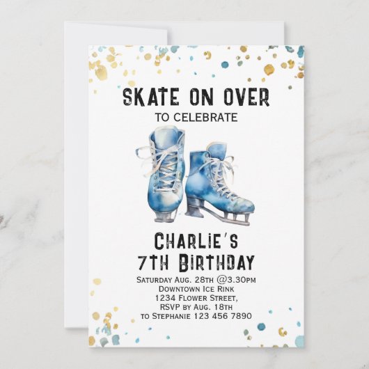 Schaatsen Verjaardag Uitnodiging IJsschaatsen Part (Voorkant)