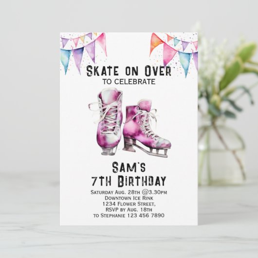 Schaatsen Verjaardag Uitnodiging IJsschaatsen Part (Staand voorkant)