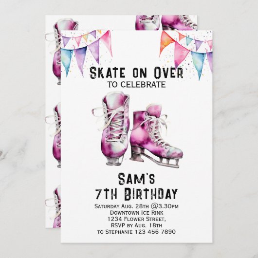 Schaatsen Verjaardag Uitnodiging IJsschaatsen Part (Voorkant / Achterkant)