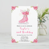 Schaatsen Verjaardagsfeest Roze Kaart (Staand voorkant)