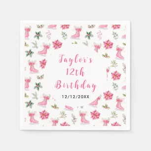 Schaatsen Verjaardagsfeest Roze Servet