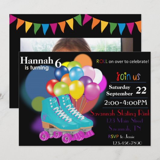 Schaatsen Verjaardagsfeest Uitnodiging (Voorkant / Achterkant)