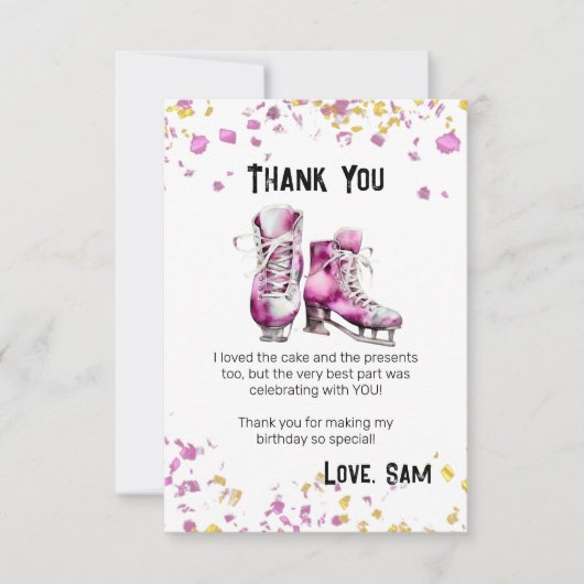 Schaatsen Verjaardagsfeest - Winter Verjaardag Bedankkaart (Voorkant)