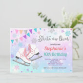 Schaatsen verjaardagsfeestje pastel regenboog scha kaart (Staand voorkant)