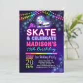 Schaatsen Verjaardagsfeestuitnodiging voor meisjes Kaart (Staand voorkant)
