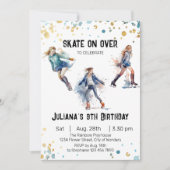 Schaatsen verjaardagsuitnodiging, schaatsfeest kaart (Voorkant)