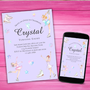 Schaatsen verjaardagsuitnodiging, schaatsfeest kaart