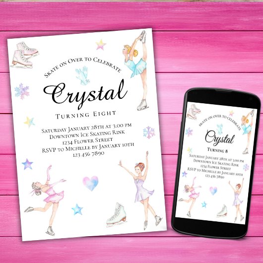 Schaatsen verjaardagsuitnodiging, schaatsfeest kaart