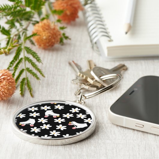 Schaatsen voor het schaven van zwarte en roze Flor Sleutelhanger (Zijkant)