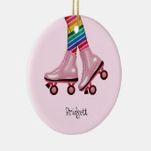 Schaatsen voor kleurrijke regenboog en roze roller keramisch ornament (Rechts)