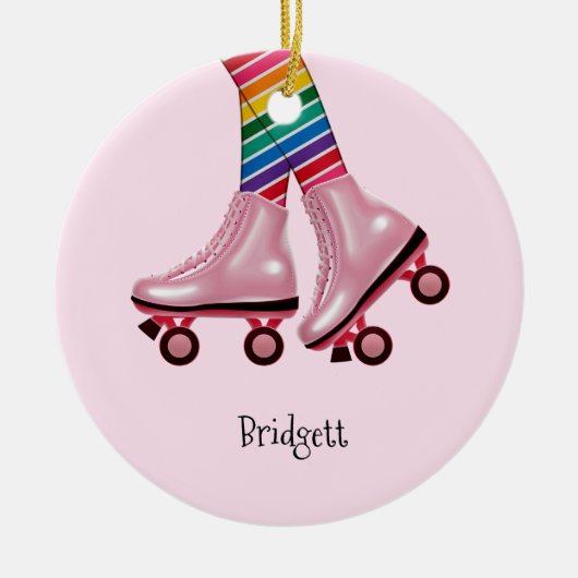 Schaatsen voor kleurrijke regenboog en roze roller keramisch ornament (Voorkant)