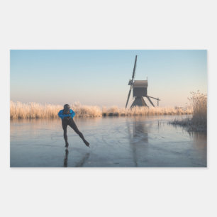 Schaatsen voorbij windmolen & riet rechthoek stick rechthoekige sticker