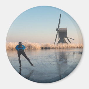 Schaatsen voorbij windmolen & riet ronde magneet