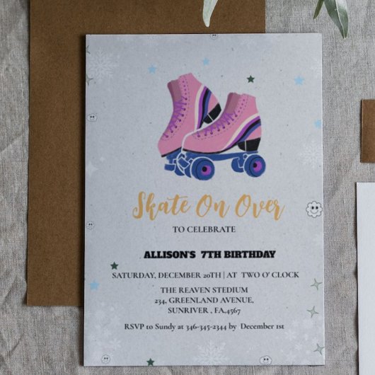 Schaatsen Winter Verjaardag Schaats Op Over Meisje Aankondiging